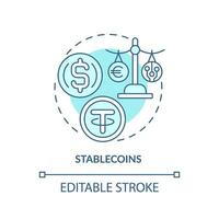 2D editable stablecoins thin line icon concept, isolated vector, blue illustration representing digital currency. vector