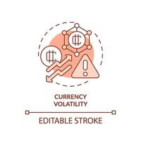 2D editable currency volatility thin line icon concept, isolated vector, red illustration representing digital currency. vector