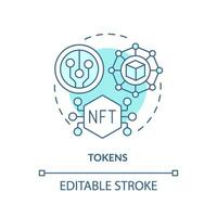 2D editable tokens thin line icon concept, isolated vector, blue illustration representing digital currency. vector