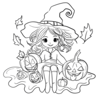 griffonnage Halloween sorcière avec citrouille png