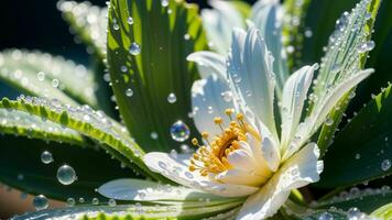 Water droplets on a beautiful flower on a dewdrop macro photography ai generated photo