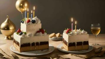 A Celebration of Delight with an Elegant Birthday Cake Golden ai generated photo