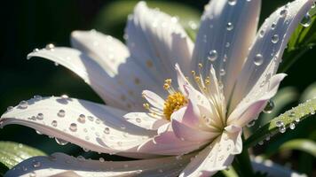 Water droplets on a beautiful flower on a dewdrop macro photography ai generated photo