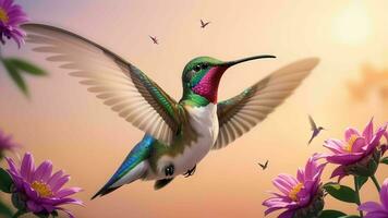 el encantador momentos de colibríes buscando flor néctar ai generado foto