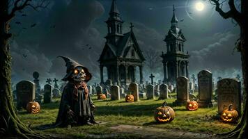 A Spooky Graveyard Halloween Scene ai generated photo