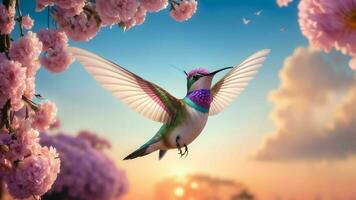 The Enchanting Moments of Hummingbirds Seeking Flower Nectar ai generated photo