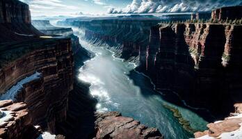 el dramático panorama de un vasto cañón barranco ai generado foto