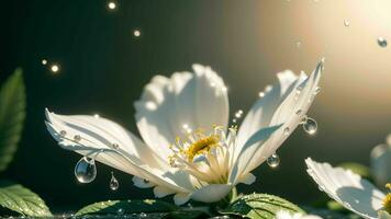 Water droplets on a beautiful flower on a dewdrop macro photography ai generated photo