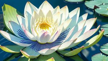 Close-Up of a Beautiful Waterlily Flower in the Bluish Waters ai generated photo