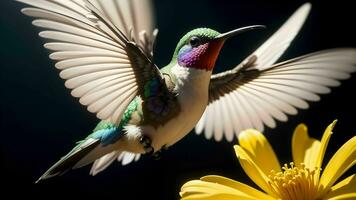 el encantador momentos de colibríes buscando flor néctar ai generado foto