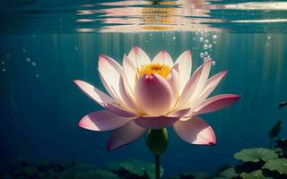 The Exquisite Pink Lotus Blossom Submerged in Tranquility ai generated photo