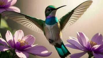 el encantador momentos de colibríes buscando flor néctar ai generado foto