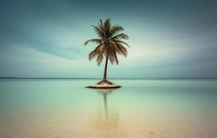 Palm Tree with Scenic Seascape Background Generative AI photo