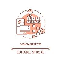 2D editable design defects thin line icon concept, isolated vector, red illustration representing product liability. vector