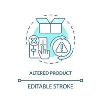 2D editable altered product thin line icon concept, isolated vector, blue illustration representing product liability. vector