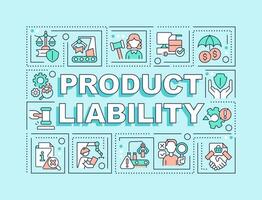 Product liability text with various thin line icons concept on blue monochromatic background, editable 2D vector illustration.