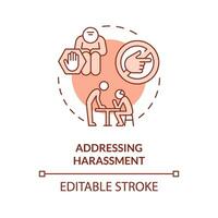 2D editable addressing harassment thin line icon concept, isolated vector, red illustration representing unretirement. vector