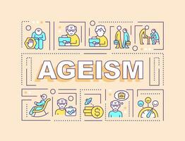 Ageism text with various thin line icons concept on beige monochromatic background, editable 2D vector illustration.