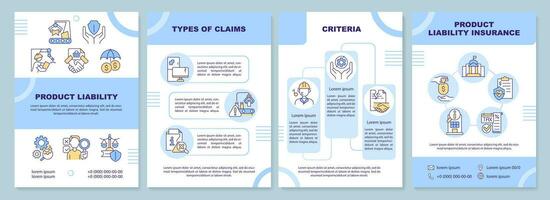 2D product liability blue brochure template, leaflet design with thin line icons, 4 vector layouts.