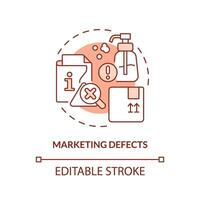 2D editable marketing defects thin line icon concept, isolated vector, red illustration representing product liability. vector