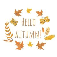 Hello autumn card with falling leaves vector