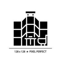2D pixel perfect glyph style shopping mall icon, isolated vector, silhouette building illustration. vector