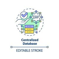 Editable centralized database icon concept, isolated vector, enterprise resource planning thin line illustration. vector
