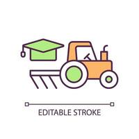 Agricultural education RGB color icon. Farm management. Rural business. Academic study. Agriculture job. Farmer training. Isolated vector illustration. Simple filled line drawing. Editable stroke