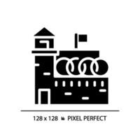 2D pixel perfect glyph style prison icon, isolated vector, silhouette building illustration. vector