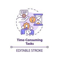 Editable time consuming tasks icon concept, isolated vector, enterprise resource planning thin line illustration. vector