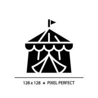 2D pixel perfect glyph style circus tent icon, isolated vector, silhouette building illustration. vector