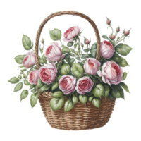 Watercolor Floral Basket, Watercolor Basket, Flower Basket, Watercolor Floral Flower Design, Watercolor Flower Arrangements Floral, Watercolor Flower Design, Wedding Decoration, Bouquet, AI Generated png