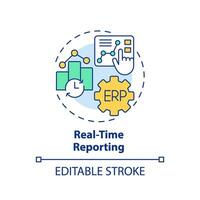 Editable real-time reporting icon concept, isolated vector, enterprise resource planning thin line illustration. vector