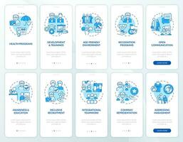 2D icons representing unretirement mobile app screen set. Walkthrough 5 steps blue graphic instructions with thin line icons concept, UI, UX, GUI template. vector