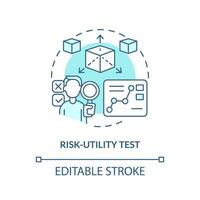 2D editable risk-utility test thin line icon concept, isolated vector, blue illustration representing product liability. vector