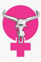 animal head with horns on pink feminism symbol. vector