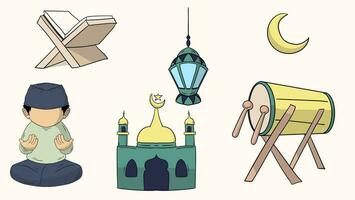 hand drawn islamic graphic element bundle in flat design style. vector illustration