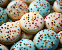 a close up view of colorful cookies with sprinkles generative ai photo