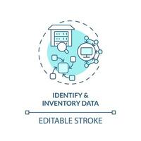 editable identificar y inventario datos concepto azul Delgado línea icono, aislado vector representando datos democratización.