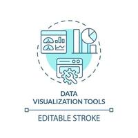 Editable data visualization tools concept blue thin line icon, isolated vector representing data democratization.