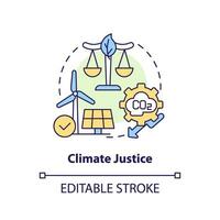 Editable climate justice concept, isolated vector, thin line icon representing carbon border adjustment. vector