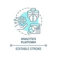 Editable analytics platform concept blue thin line icon, isolated vector representing data democratization.