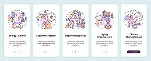 2d Delgado línea íconos representando carbón frontera ajustamiento móvil aplicación pantalla colocar. 5 5 pasos gráfico instrucciones, ui, ux, gui modelo. vector