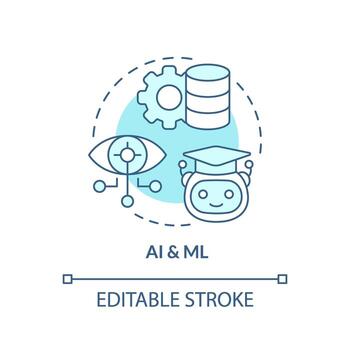 editable ai y ml concepto azul Delgado línea icono, aislado vector representando datos democratización.