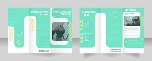 Annual health screening trifold brochure template with photo. Medical exams. Z fold leaflet set with copy space for text. Editable 3 panel flyers vector