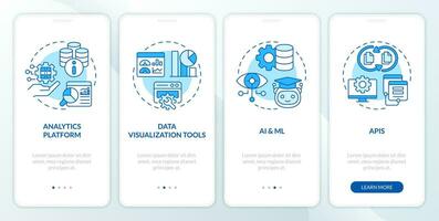 2D linear icons representing data democratization mobile app screen set. 4 steps graphic instructions, UI, UX, GUI template. vector