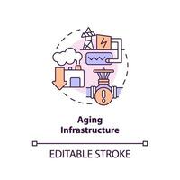 Editable aging infrastructure concept, isolated vector, thin line icon representing carbon border adjustment. vector