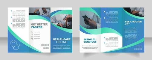 Health care online trifold brochure template with photo. Remote consultation. Z fold leaflet set with copy space for text. Editable 3 panel flyers vector