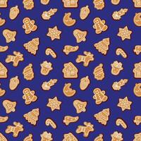 Seamless vector pattern of traditional gingerbread cookies of various shapes for Christmas photo