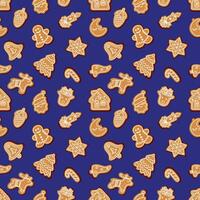 Seamless vector pattern of traditional gingerbread cookies of various shapes for Christmas photo